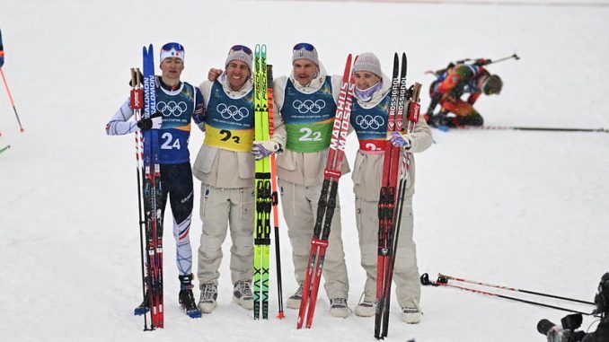 JO hiver 2026. Biathlon relais H. Perrit, Fillon-Maillet, Jacquelin, Claude